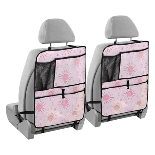 JIPONI Car Backseat Organizer, Pink Suns Automotive Back Seat Protector, Kick Mats with Storage Pockets for Kids Pets, Road Trip Accessories (2 Pack) - color: Pinky Suns, size: 2 Pack