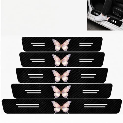 5PCS Butterfly Car Door Sill Protector, Carbon Fiber Leather Door Sill Sticker, Anti-Scratch Scuff Plate Sticker for All Car Models, Butterflyes Car Accessories Decor, Butterfly Gifts for Men Women - color: Butterfly