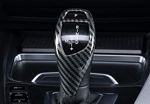 iJDMTOY Glossy Black Carbon Fiber Pattern Shift Knob Cover Shell Compatible with BMW Fxx 2 3 4 5 6 Series X3 X4 X5 X6 Performance Sports Shifter