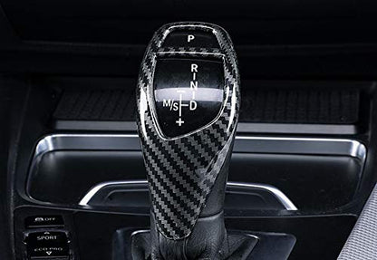 iJDMTOY Glossy Black Carbon Fiber Pattern Shift Knob Cover Shell Compatible with BMW Fxx 2 3 4 5 6 Series X3 X4 X5 X6 Performance Sports Shifter