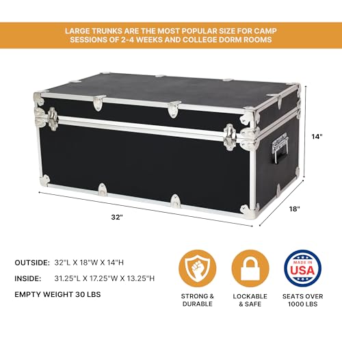 Rhino Trunk & Case Large Essential Trunk With Wheels 32”x18”x14”, 1000+ lbs Capacity - Many Colors. Strong, USA Made Summer Camp Footlocker, and Secure College Dorm Storage Chest