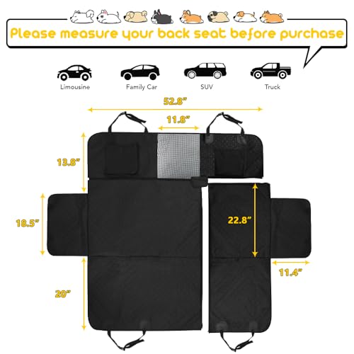 Vailge 6 in 1 Car Seat Cover for Back Seat, 60/40 Split, 100% Waterproof with Mesh Window, Scratch Prevent Anti-slip Dog Hammock, Standard - color: Black With Split Front Cover, size: Standard
