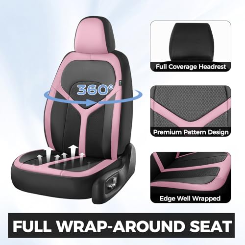 Car Seat Covers Front Seat, Universal Seat Cover 2 Seats, Automotive Seat Covers with Mesh Leather, Waterproof Car Seat Protector, Breathable Car Seat Cushion for Most Car SUV Truck Pink - color: Pink, size: Frontpair