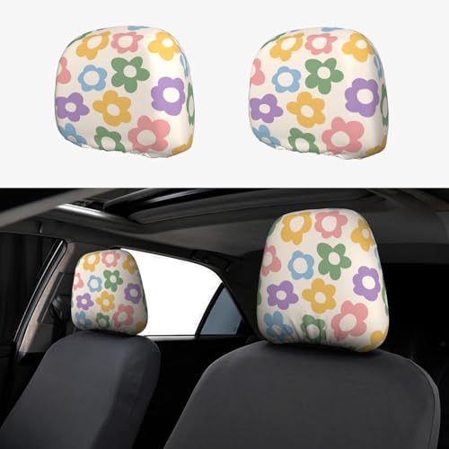 Vintage Groovy Flowers Cute Car Head Rest Covers 2 Piece Elastic Car Seat Headrest Protector Universal Fit Most Vehicles Auto Interior Accessories for Women Men - color: Vintage Groovy Flowers1