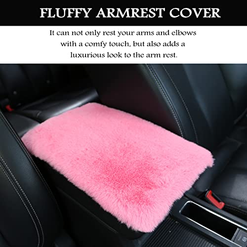 Fluffy Furry Armrest Cover for Car, Auto Center Console Cover Pad Car Soft Console Pad Wool Fur Armrest Seat Box Cover Protector Universal Fit for Most Vehicle, SUV (Pink) - color: Pink