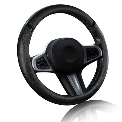 Cxtiy Universal 15.5-16 Inch Steering Wheel Cover – Non-Slip Microfiber Leather, Easy Install, Thickened Grip, All-Season Comfort for Cars & Trucks (Black, 15.5"-16") - color: Black