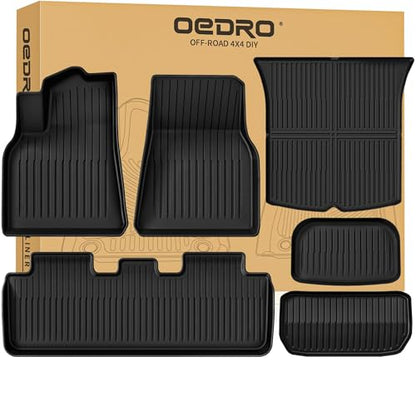 OEDRO Floor Mats Fits for Tesla Model Y 5-Seater 2024-2020 Custom Fit All Weather TPE Automotive Interior Cargo Liners Trunk Mats Accessories for Model Y (NOT for Model Y Juniper) 6 Pcs Mats Set - style: 2020-2024 Model Y 5-Seater