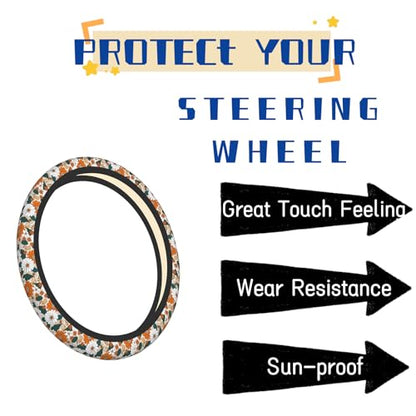 Steering Wheel Cover Accessories Neoprene Cover Non-Slip Breathable Easy to Install Suitable for Women Men Girls for Car SUV Van Truck Universal 14.5-15.5 Inch Daisy - color: Daisy