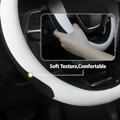 Customized Auto Steering Wheel Cover for Chevy 14.5-15 inches, Car Steering Wheel Cover for Chevrolet, Black and White - color: White-2