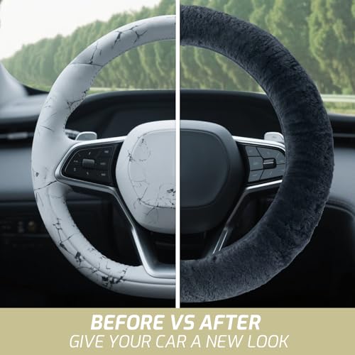 AEGIS Cover Sheepskin Steering Wheel Cover Premium Luxury AUS Genuine Merino Wool All-Season Non-Slip for Cars Fits 14.5-15.5" Wheels (Charcoal) - color: CC