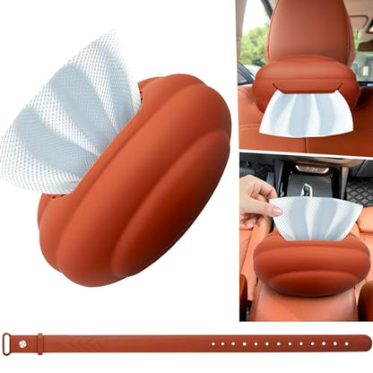 Car Tissue Holder, Silicone Tissue Box Napkin Holder with Adjustable Band,Universal Car Tissue Tube Organizer Perfect for Trucksr Armrest Box,Backseat Holder (Orange)