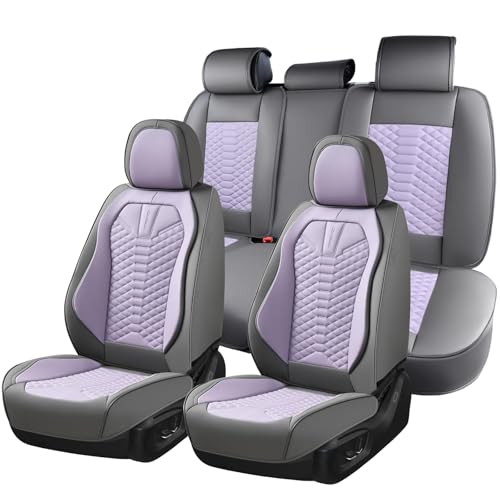 Coverado Seat Covers Full Set, Waterproof Nappa Leather Seat Covers for Cars, 5 Seats Universal Car Seat Protectors, Gray and Purple Car Seat Covers Car Seat Cushions Fit for Most Cars (Gray&Purple) - color: Patchwork-Gray&Purple, size: Full Set