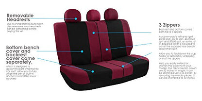 FH Group Light & Breezy Cloth Seat Full Car Seat Covers (Airbag & Split Ready) with Carpet Floor Mats- Universal Car, Truck, SUV, or Van (Burgundy/Black) FB030115 - color: Burgundy