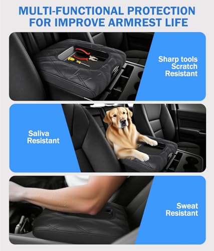 Center Console Cover for Chevy Silverado & GMC Sierra 2014-2018 with 40/20/40 Jump Seat Accessories, Leather Middle Armrest Console Cover Elbow Arm Rest Cushion for Car (Split Bench Seat Console ONLY)