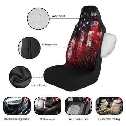 American Flag Print 2 Pcs Car Seat Cover for Front Seats, Tie Dye Printed Non-Slip Car Front Seat Covers Compatible with Airbag, Universal Fits Cars Interior Accessories - color: Black and Red - American Flag Tie Dye