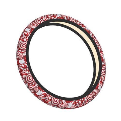 Christmas Swirl Candy Cane Red and White Candies Car Steering Wheel Cover,Non-Slip Elastic Neoprene-Sweat Car Accessories,Universal 15 Inch Fit Auto, Vans Trucks,Suvs, Truck - color: Candy