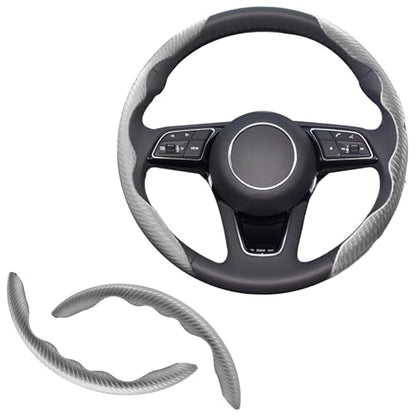 2pcs Universal Fit Carbon Fiber Steering Wheel Cover, Anti-Skid Steering Wheel Cover/Segmented Steering Wheel Protector/Car Interior Accessories (Gray) - color: Gray