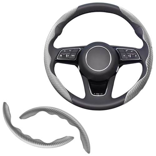 2pcs Universal Fit Carbon Fiber Steering Wheel Cover, Anti-Skid Steering Wheel Cover/Segmented Steering Wheel Protector/Car Interior Accessories (Gray) - color: Gray