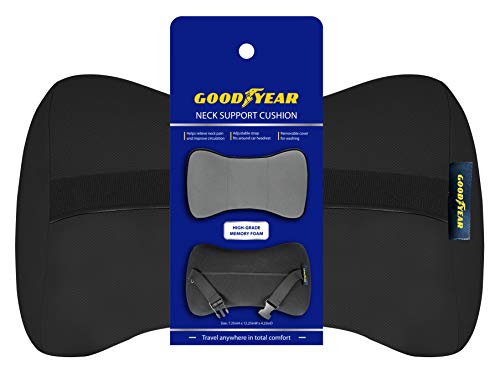 Goodyear Ergonomic Car Neck Pillow, Soft Memory Foam Headrest Pillow for Driving, Breathable & Removable Cover, Car Seat Headrest Cushion with Adjustable Strap, Neck Pain Relief, Grey - color: Grey
