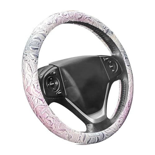 Car Steering Wheel Cover Universal 15 Inch Middle Size Auto Anti-Slip Leather Wheel Protector with Flower Grain Design White Style - color: White