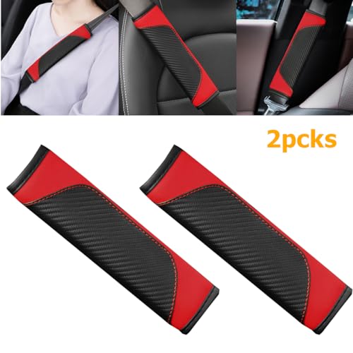 2PCS Car Seat Belt Cover, Carbon Fiber Seatbelt Shoulder Protection, Soft Car Seat Belt Strap Cushion Protect Your Neck and Shoulder, Car Accessories Seat Belt Pad for Car Truck (Red) - color: Red