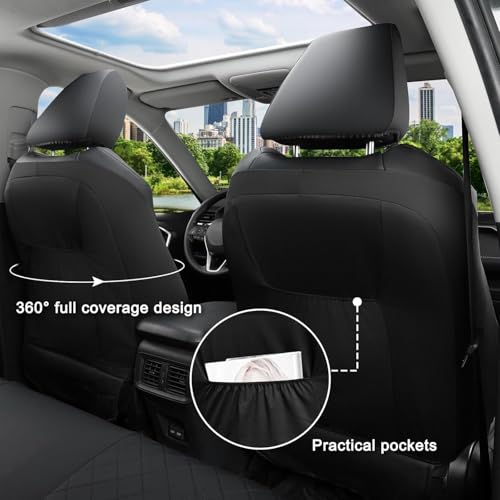GIANT PANDA Custom Fit Front Seat Covers for Honda CRV CR-V 2012 2013 2014 2015 2016 EX,EX-L,LX,Touring,SE, Luxury Faux Leather Car Seat Covers (Black)