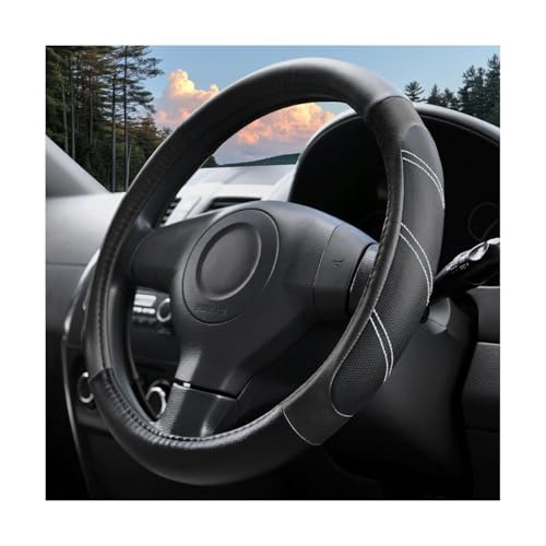 Car Steering Wheel Cover, 14.5-15" Soft Leather Stylish Steering Wheel Protector with Non-Slip Lining, Sporty Comfortable Auto Interior Decor Accessories, Universal Fit (Black) - color: Black