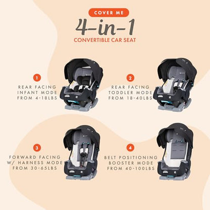 Baby Trend Cover Me 4-in-1 Infant Toddler Convertible Car Seat with Adjustable/Removable Canopy for Sun Protection & 2 Cup Holders, Black - color: Black