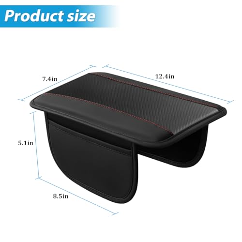Car Center Console Cover with 2 Storage Bags, Auto Interior Arm Rest Storage Box Pad Accessories, Carbon Fiber Leather Vehicle Armrest Cushion, Universal for SUV, Truck, RV (Black)