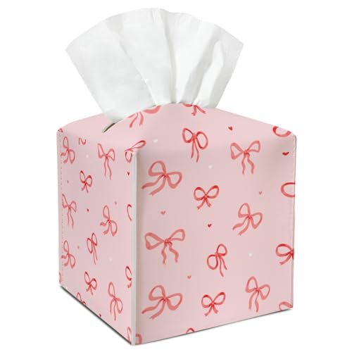 Pink Bows Tissue Box Cover Square, Waterproof Leather Tissue Box Holder, Cute Facial Paper Organizer Dispenser Decor for Bathroom Nightstand Vanity Desk Office Car /028 - color: Pattern10