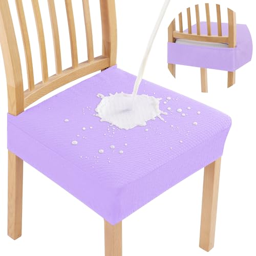 Smiry Waterproof Seat Covers for Dining Room Chairs Set of 2, Stretch Jacquard Removable Washable Chair Seat Slipcovers Protector, No Rear Covers, Lavender - color: Lavender, size: Set of 2