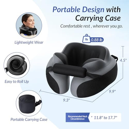 ZIKEE Ergonomic Travel Neck Pillow for Airplane, Dual-Hold Design to Stabilize Head and Neck on Flights, Ear-Free Memory Foam Airplane Travel Pillow, Quality Carrying Case, Breathable & Washable Cover