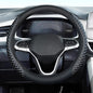 Coverado Car Steering Wheel Cover, Nappa Leather Black & Grayline Steering Wheel Covers, Universal 14-15 inch, Anti-Slip, Breathable Steering Wheel Protector for Women Men - color: C-Greyline