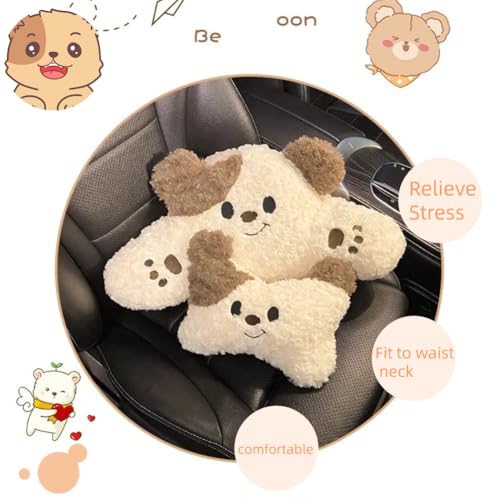 Car Headrest and Lumbar Support for Driving Cute Dog Car Headrest Pillow Head Neck Support Girl-Style Interior Decor