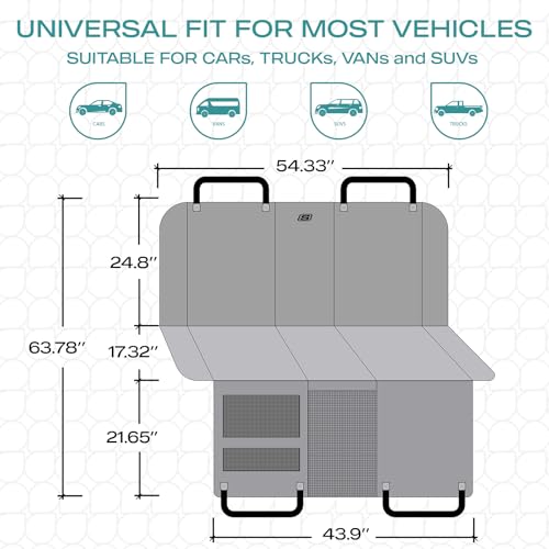 Skechers Dog Car Seat Cover for Pets GOGA MAT, Seat Extender for Dogs Waterproof Seat Cover Hammock Heavy Duty Scratch Proof Nonslip Durable Back Seat Covers for Cars Trucks and SUVs,Gray - color: Gray