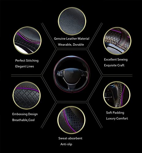 Gomass Car Steering Wheel Cover, Anti-Slip, Safety, Soft, Breathable, Heavy Duty, Thick, Full Surround, Sports Style (Black with Purple line) - color: Black with Purple line