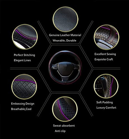 Gomass Car Steering Wheel Cover, Anti-Slip, Safety, Soft, Breathable, Heavy Duty, Thick, Full Surround, Sports Style (Black with Purple line) - color: Black with Purple line