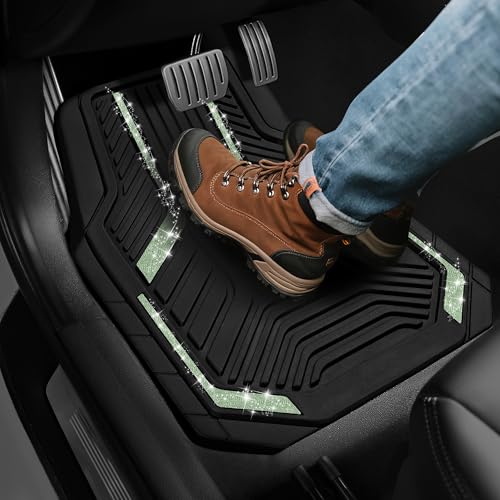 PIC AUTO Car Floor Mats, Green Sparkly Crystal Bling Glitter Car Mats Set, Front and Rear Heavy Duty Rubber Car Mats with Anti-Slip Backing, All Weather, Trim-to-Fit for Automotive SUVs, Sedan, Vans - color: Green Glitter