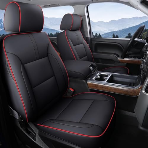 Coverado Chevy Silverado Seat Covers, Faux Leather Seat Covers Fit for Chevy Silverado GMC Sierra 2007-2025 1500, 2015-2025 2500HD 3500HD Crew Double Extended Cab (Front, Red) - color: Red, size: Front(2007-2025)