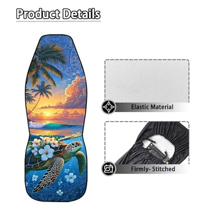 Dreaweet Tropical Themed Car Seat Covers Front Seats Only Universal 2 Piece Beach Sunset Turtle Print High Back Bucket Seat Covers for SUV Trucks Washable & Easy to Install - color: Beach Sunset Turtle