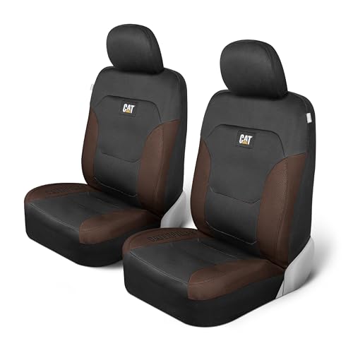 CAT Flexfit Brown Black Seat Covers for Cars, Trucks, & SUV - (2) Front Car Seat Cover Front Seat Protectors - Airbag Compatible Seat Covers for SUV Interior Covers & Truck Seat Cover Car Accessories - color: Front Seats Brown