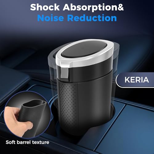 Keria Car Trash Can Bin with Lid - Mini Car Garbage Can Cup Holder-Small Leakproof Vehicle Trash Garbage Can Bin-Automotive Car Organizers and Storage for Back Seat SUV Vechile Accessories (Sliver)