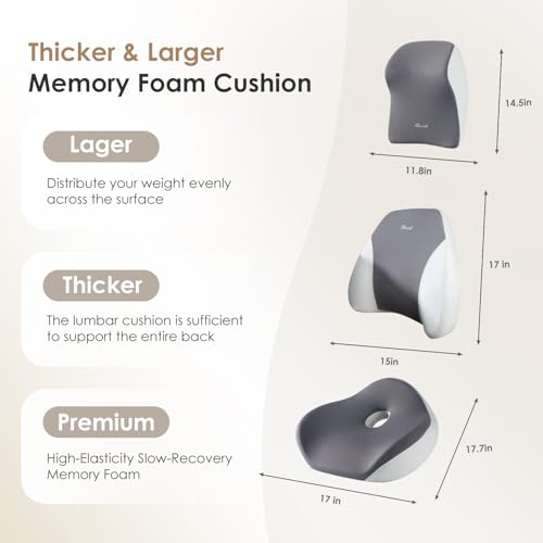 Car Seat Cushion & Lumbar Support Pillow & Car Neck Pillow Ergonomic and 100% Memory Foam, Upgraded Larger and Breathable Car Seat Cushion & Back Support Pillow - Gray - color: B-cushion&lumbar&neck Pillow-gray