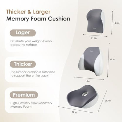 Car Seat Cushion & Lumbar Support Pillow & Car Neck Pillow Ergonomic and 100% Memory Foam, Upgraded Larger and Breathable Car Seat Cushion & Back Support Pillow - Gray - color: B-cushion&lumbar&neck Pillow-gray