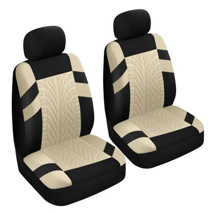 2PCS Car Front Seat Cover with 2 Headrest Covers, Breathable Waterproof Seat Covers for Front Seats, Universal Seats Cover Protector Car Accessories for Most Vehicles (Beige)