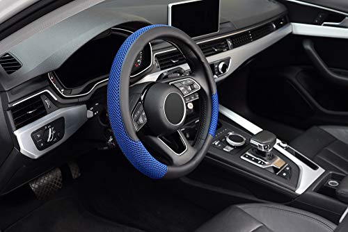 Steering Wheel Cover, Universal 15 inch, Microfiber Leather Viscose, Breathable, Anti-Slip,Warm in Winter and Cool in Summer, Black&Blue - color: blue, size: Standard Size[14.5"-15"]