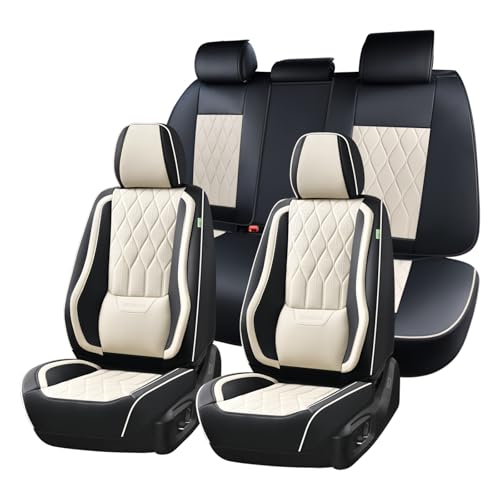 Car Seat Covers Front and Rear Seat Cover for Car Luxury Faux Leather Automotive Seat Covers Full Set Universal Car Seat Protector 5 Seats Fit for Most Cars Sedans Trucks SUV, Black&Beige - color: Black&Beige, size: FullSet