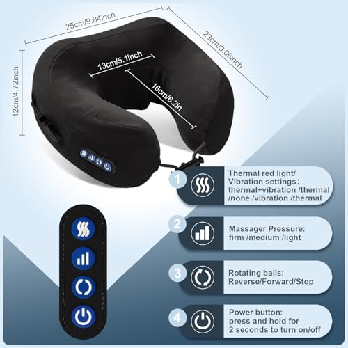 Electric Neck Massager,Portable Heated Kneading Massage Cushion Pillow,Rechargeable Shoulder Neck U-Shaped Massage Shiatsu,for Pain Relief at Home,Car,Office,Travel(Black) - color: Black