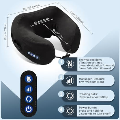 Electric Neck Massager,Portable Heated Kneading Massage Cushion Pillow,Rechargeable Shoulder Neck U-Shaped Massage Shiatsu,for Pain Relief at Home,Car,Office,Travel(Black) - color: Black