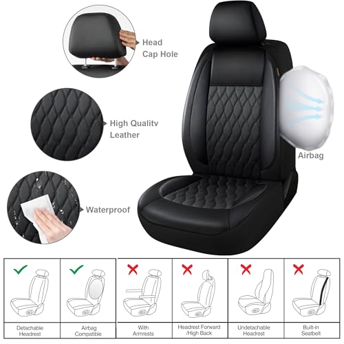 Faux Leather Car Seat Covers Full Set,Luxury and Comfortable Covers for Cars,Split Bench Compatible Car Interior Covers,Universal Fit for Suvs,Vans,Trucks,Airbag Compatible(5-Seat Black)